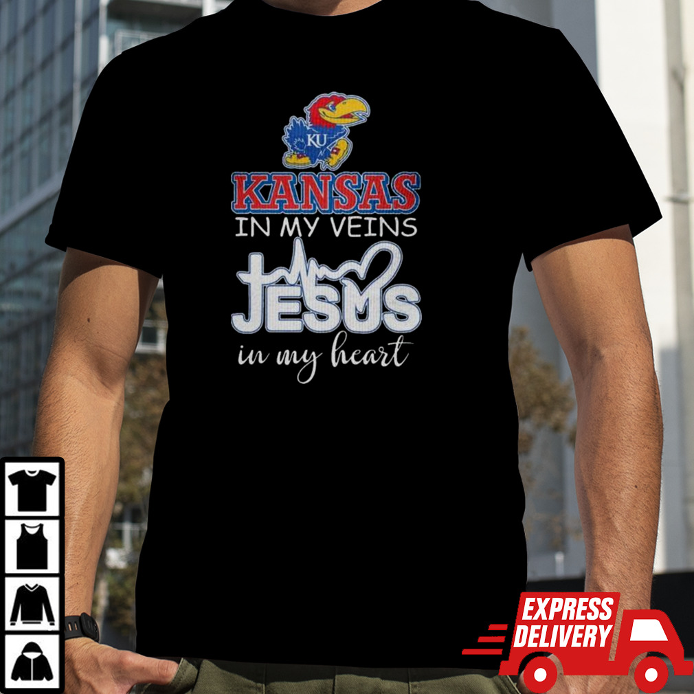 Kansas Jayhawks 2024 In My Veins Jesus In My Heart Shirt