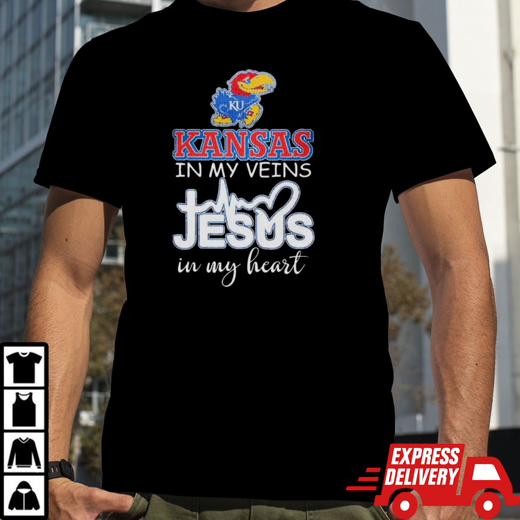 Kansas Jayhawks In My Veins Jesus In My Heart 2024 Shirt