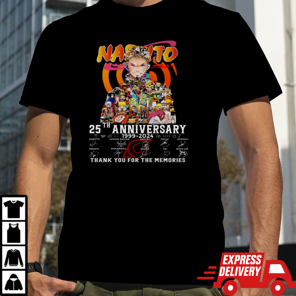 Naruto 25th Anniversary 1999-2024 Thank You For The Memories Signatures T-shirt