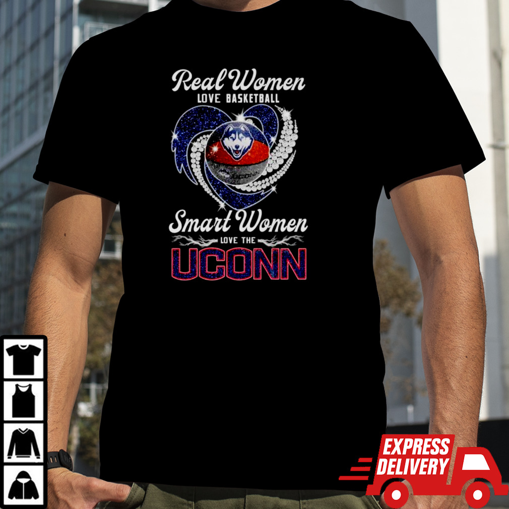 Real women love basketball smart women love the Uconn Huskies heart shirt