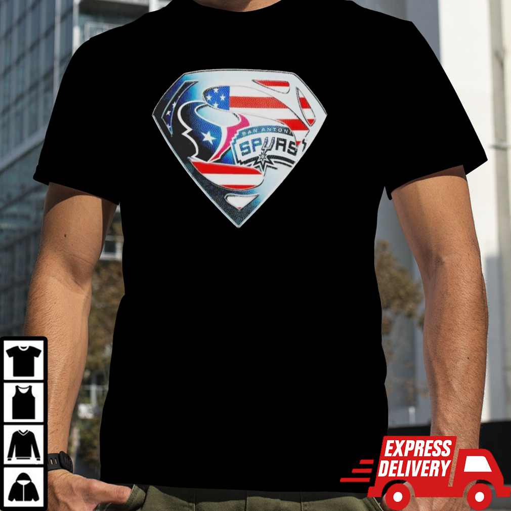 Superman Sports Houston Texans and San Antonio Spurs Logo T-Shirt