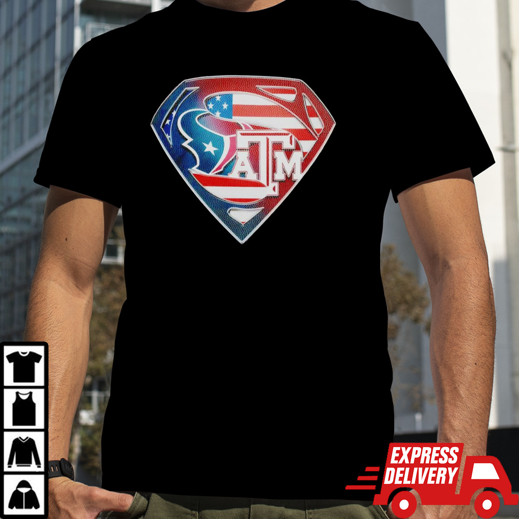 Superman Sports Houston Texans and Texas A&M Logo shirt