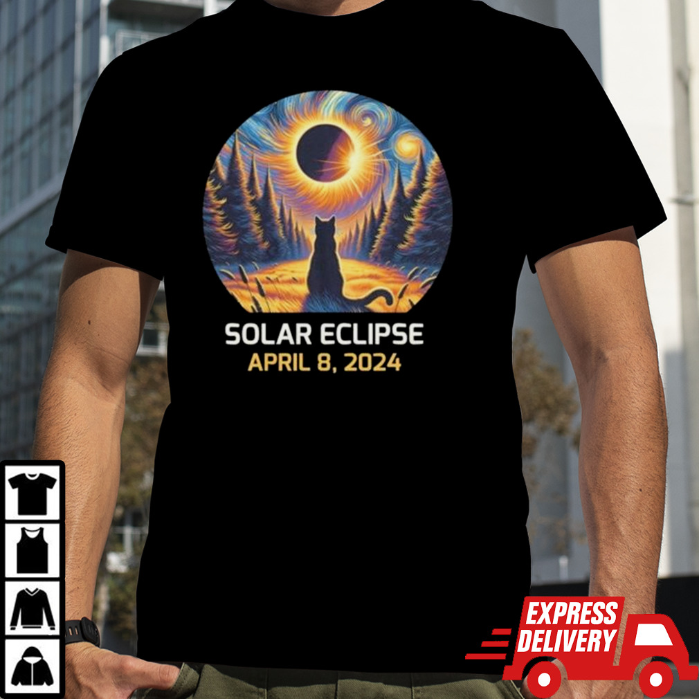 Total Solar Eclipse 2024 Astronaut Moon Painting Black Cat Eclipse Viewing Souvenir Shirt