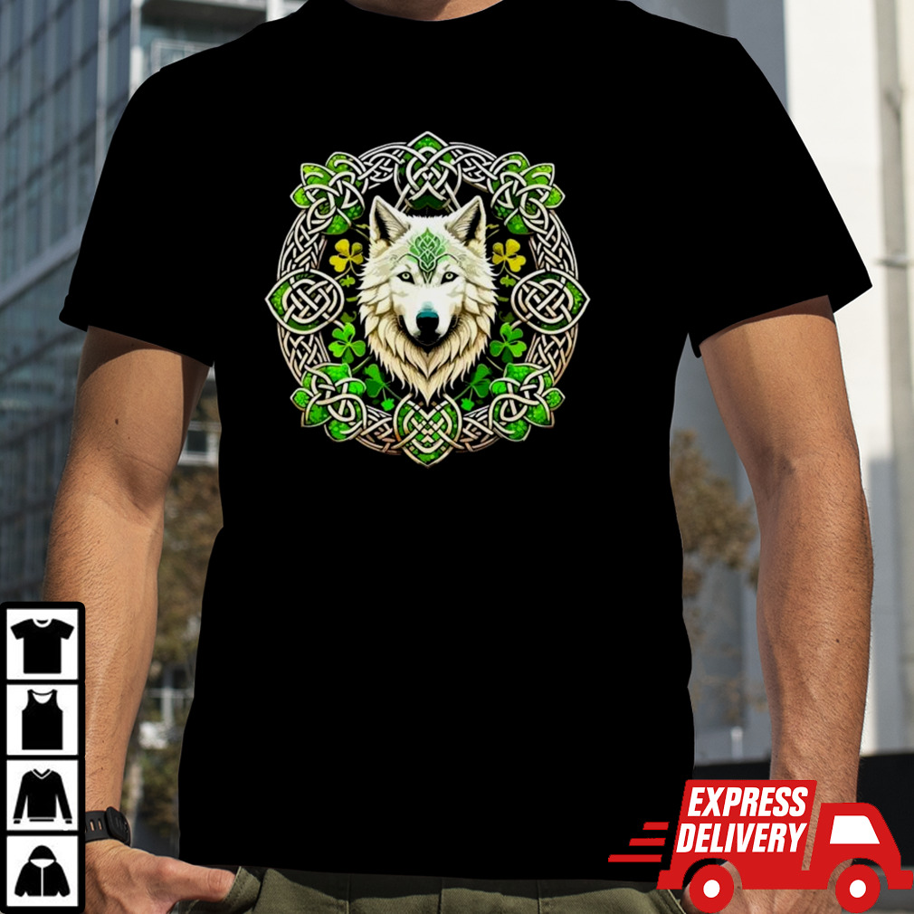 Wolf In Shamrock Circle St Patricks Day 2024 Shirt