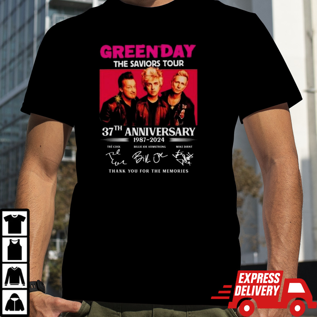 Green Day The Saviors Tour 37th Anniversary 1987-2024 Thank You For The Memories Signatures Shirt