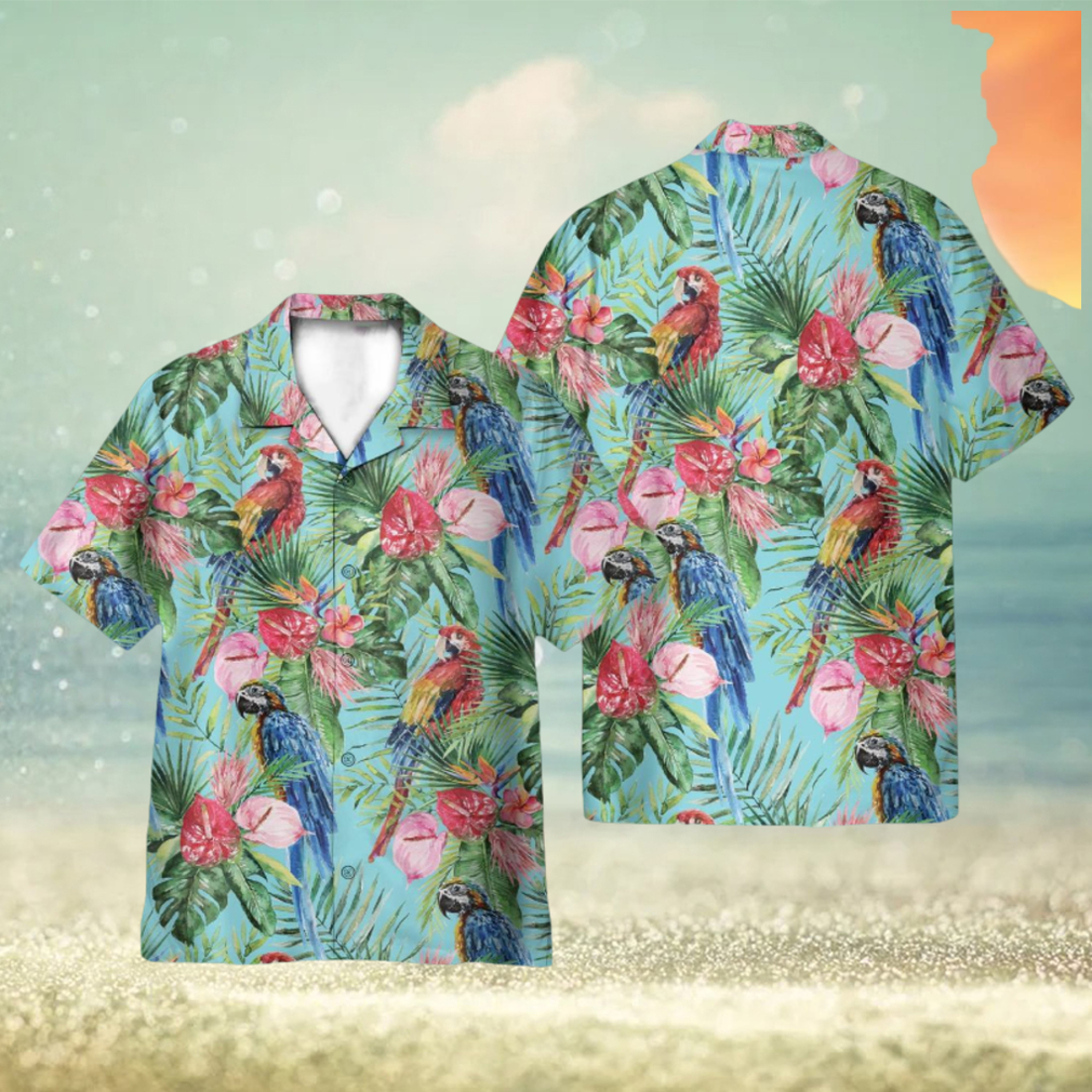 Beach Parrot Tropical Flowers Pattern 3D Hawaiian Shirt Holiday Gift