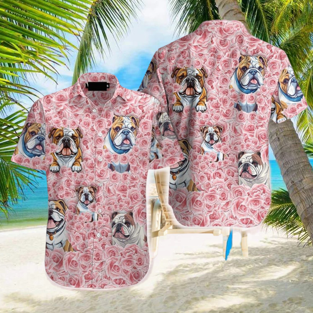 Bulldog Love Rose Best Gifts For Dog Lovers Hawaiian Shirt Aloha Casual Shirt For Men And Women