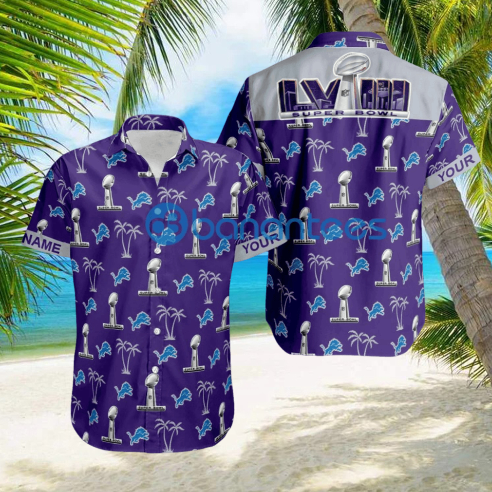 Custom Name Super Bowl LVIII Detroit Lions Purple Hawaiian Shirt Trends For Men Women Gift