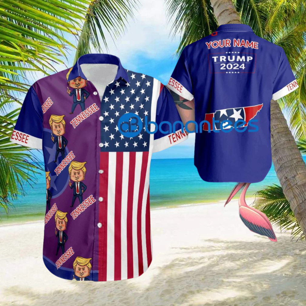 Custom Name Tennessee Hawaiian Shirt Baby Trump Pointing USA Flag Gift For Fans Trump Votes