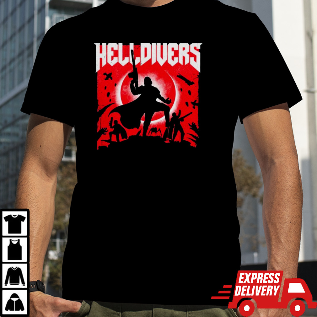 Helldivers game in the style of Doom shirt