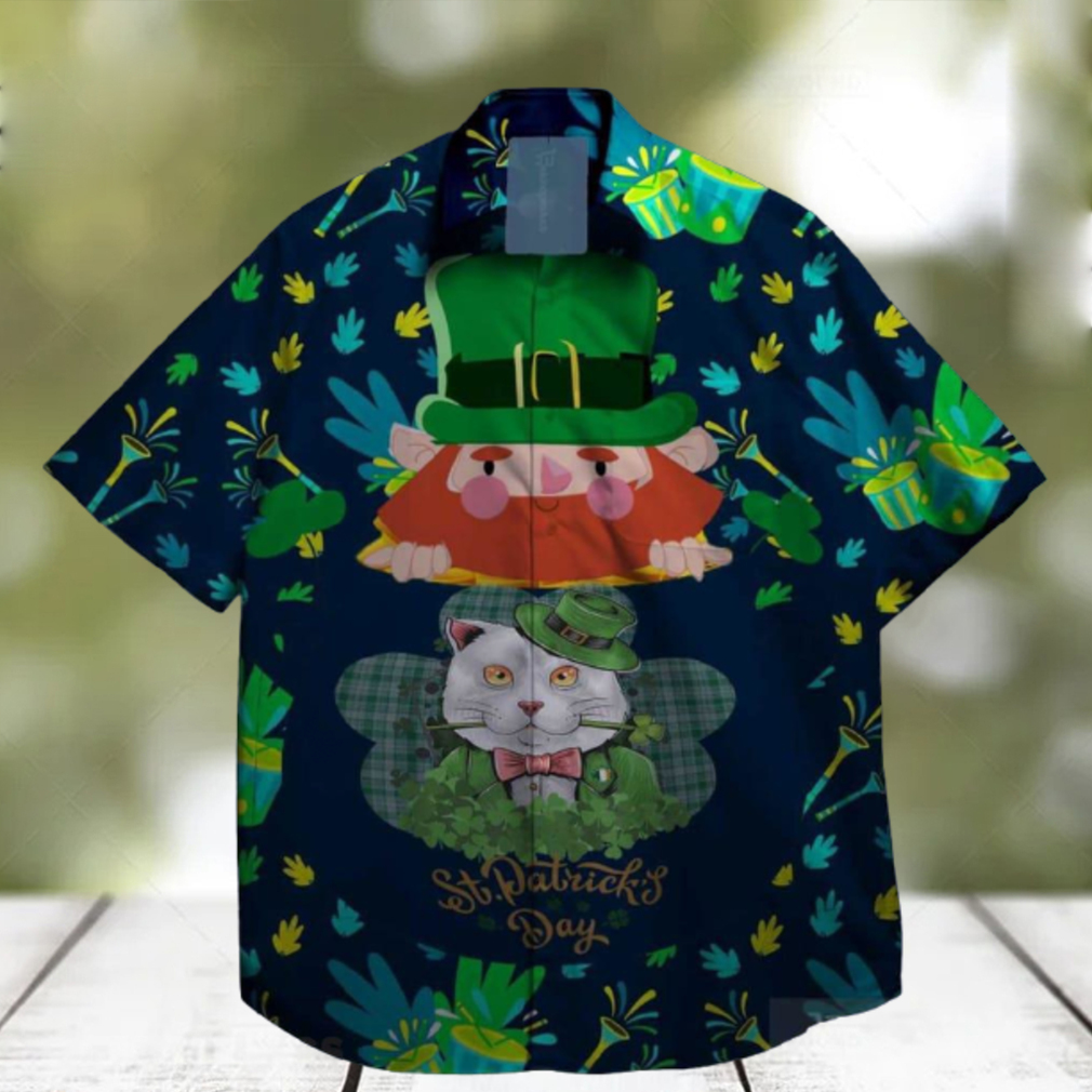 cats and shamrock at st patrick day hawaiian shirt