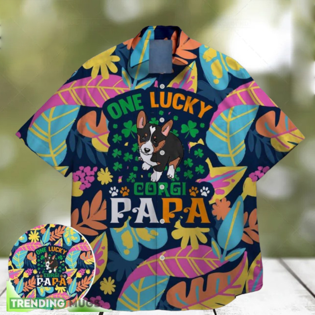 corgi papa funny charm green shamrock bigfoot st paddys vibes on st patrick day hawaiian shirt