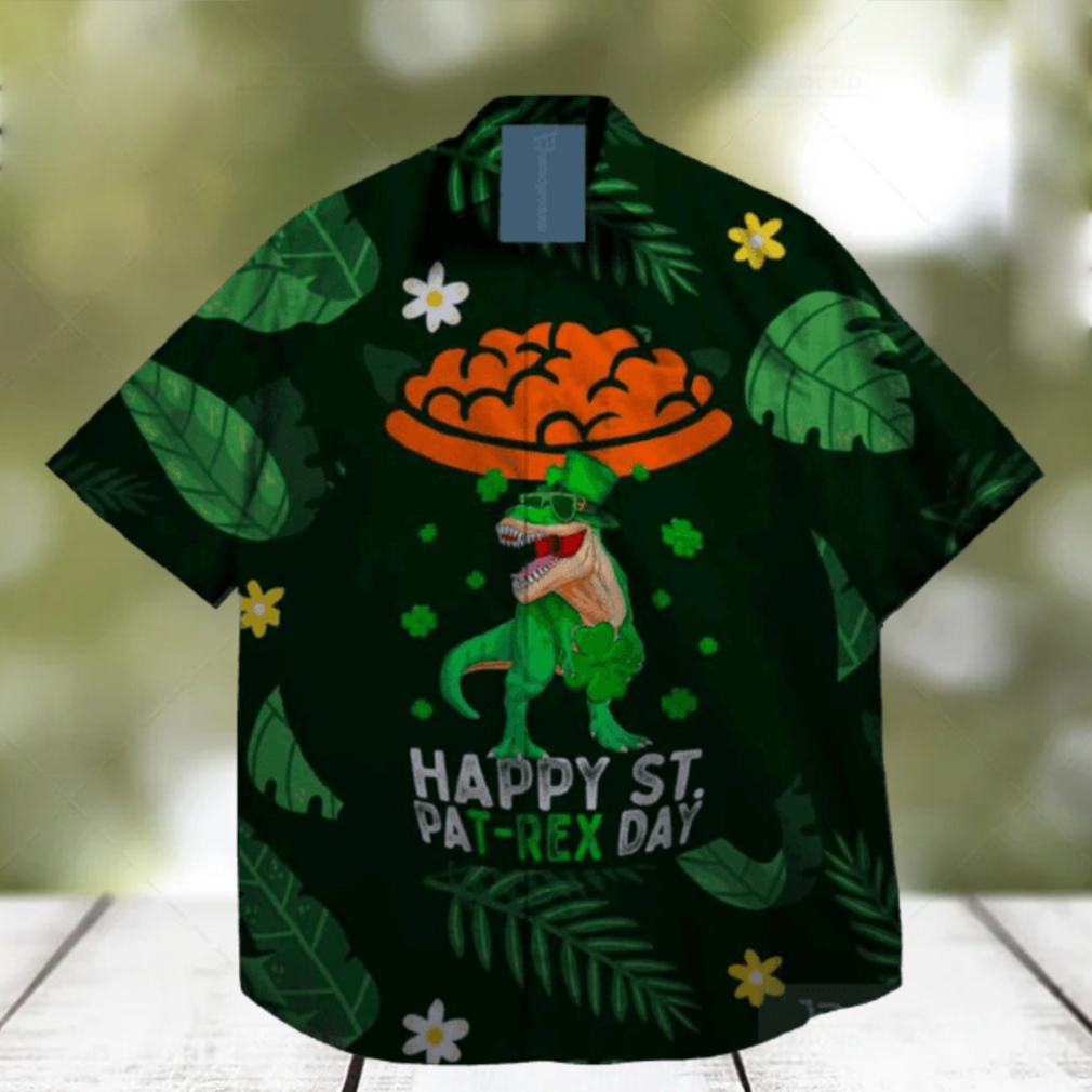 dinosaur lucky shamrock leprechaun st patrick day hawaiian shirt