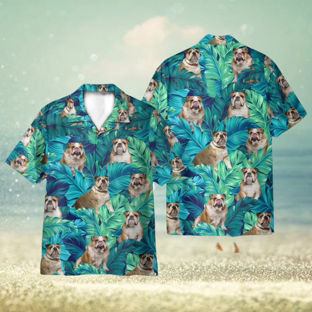 England Bulldog Tropical Leaves Pattern 3D Hawaiian Shirt Holiday Gift