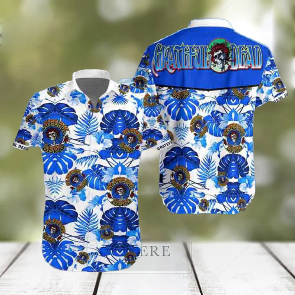 Grateful Dead Hibiscus Tropical Blue White 2024 Trendy Hawaiian Shirt