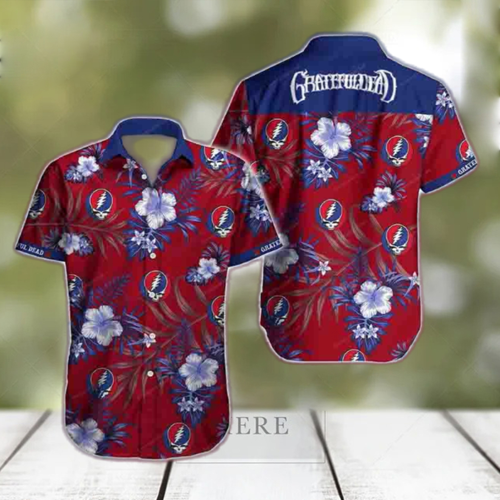 Grateful Dead Hibiscus Tropical Skull Blue Red 2024 Trendy Hawaiian Shirt