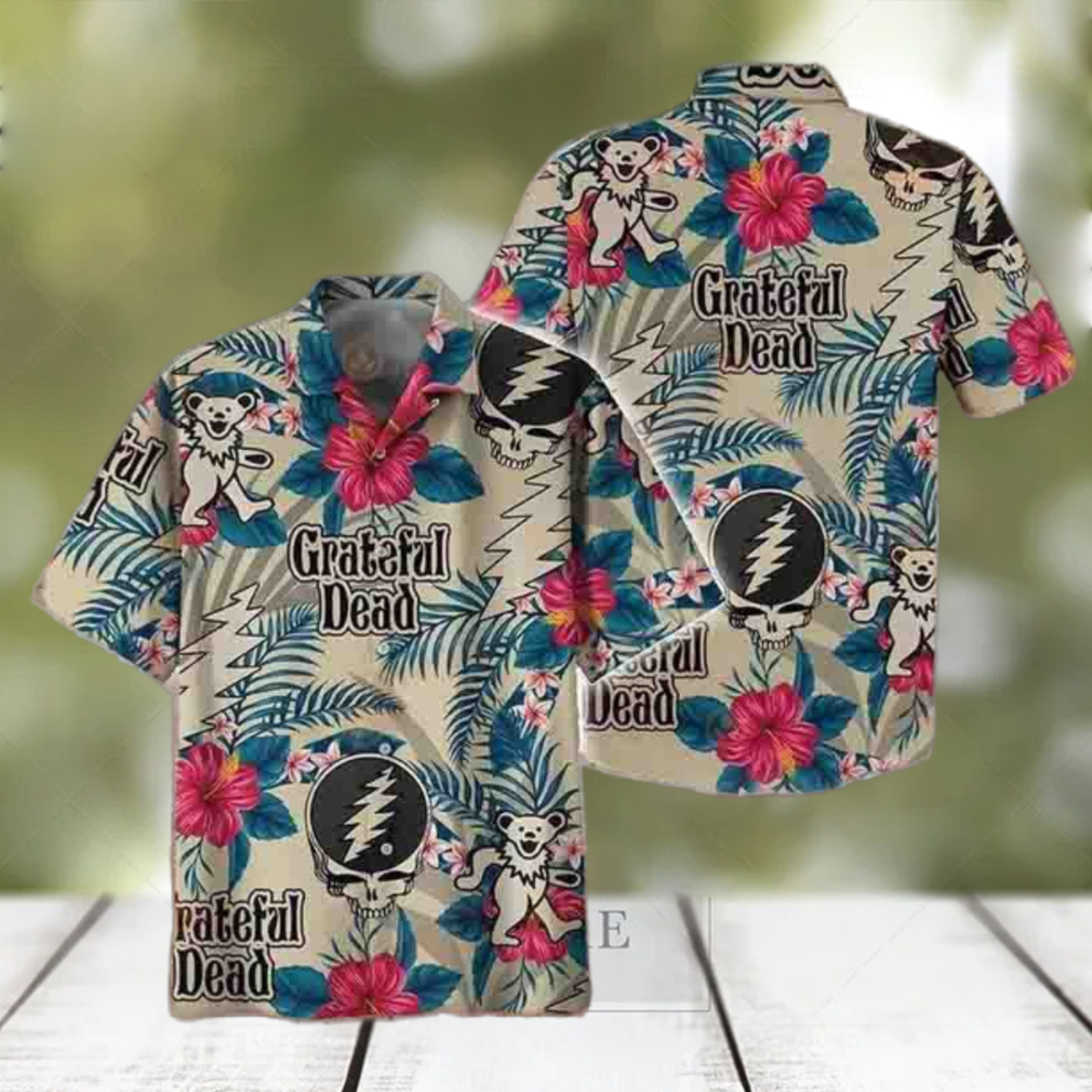 Grateful Dead Logo With Flower And Leaves Pattern 2024 Trendy Hawaiian Shirt