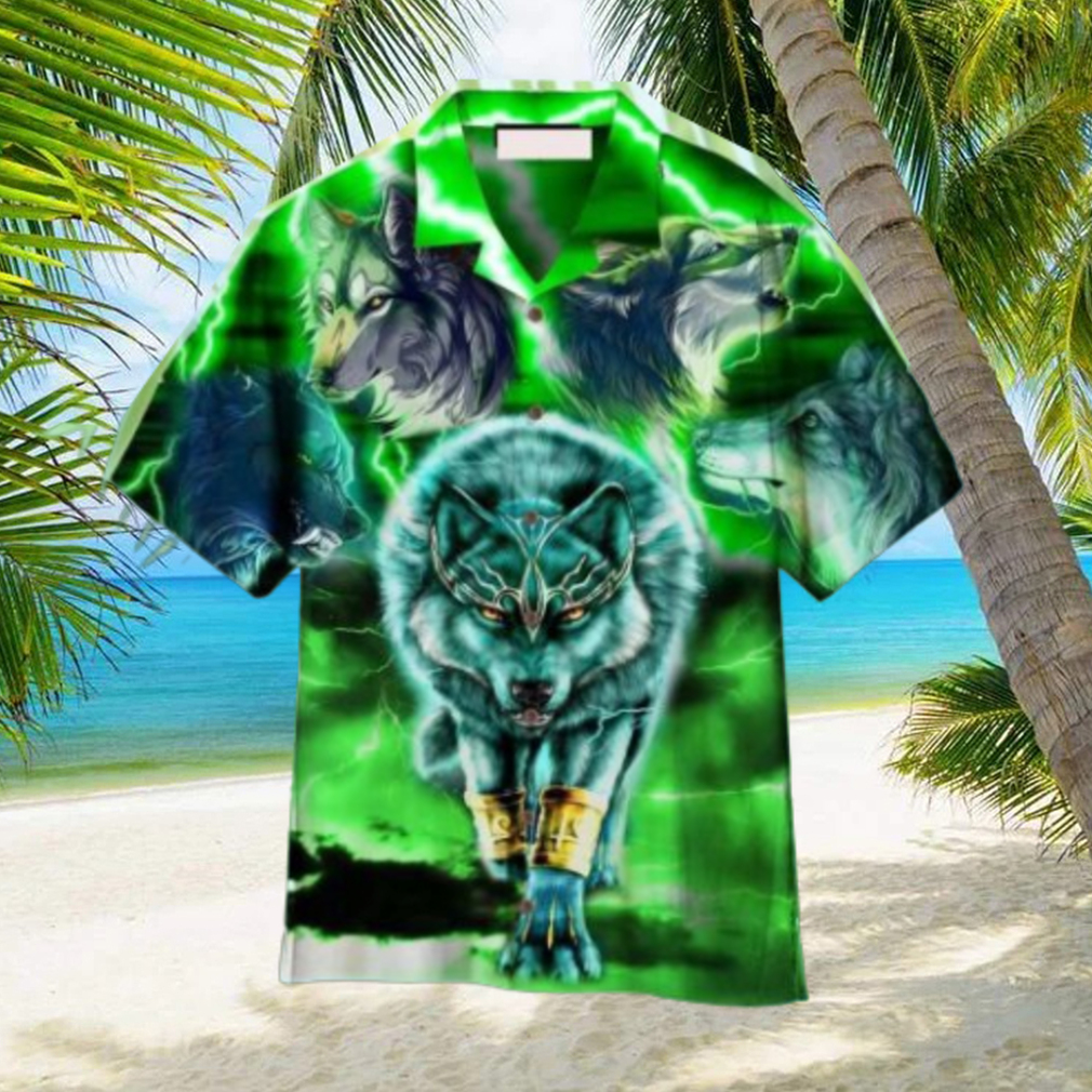 Green Neon Thunder Wolf Hawaiian Shirt