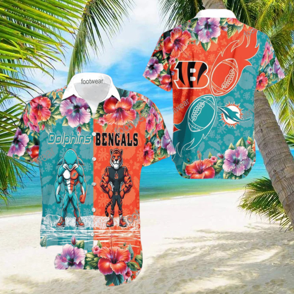 Miami Dolphins VS NFL Cincinnati Bengals Mascot Pocket Logo AOP Hawaiian Shirt For Men And Women