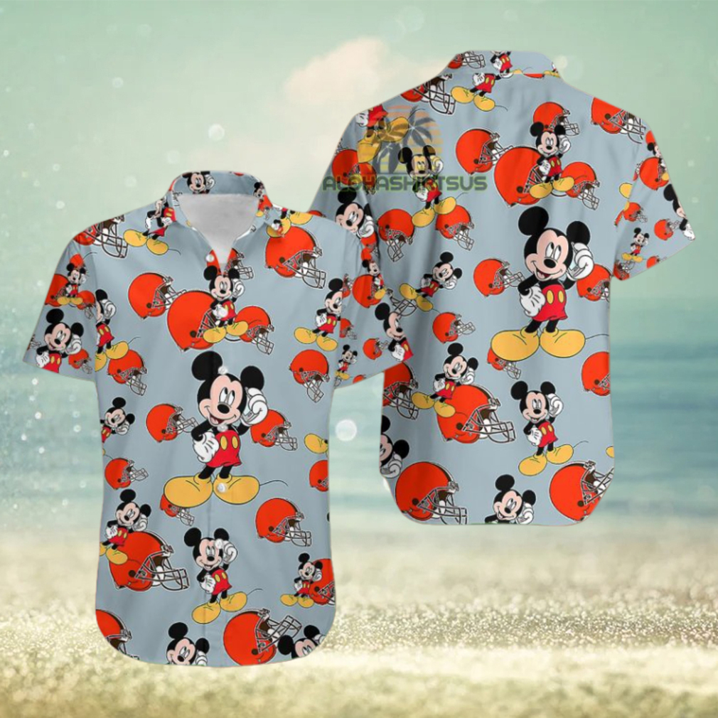 Mickey Mouse Call Phone Cleveland Browns Grey Tacky Hawaiian Shirt