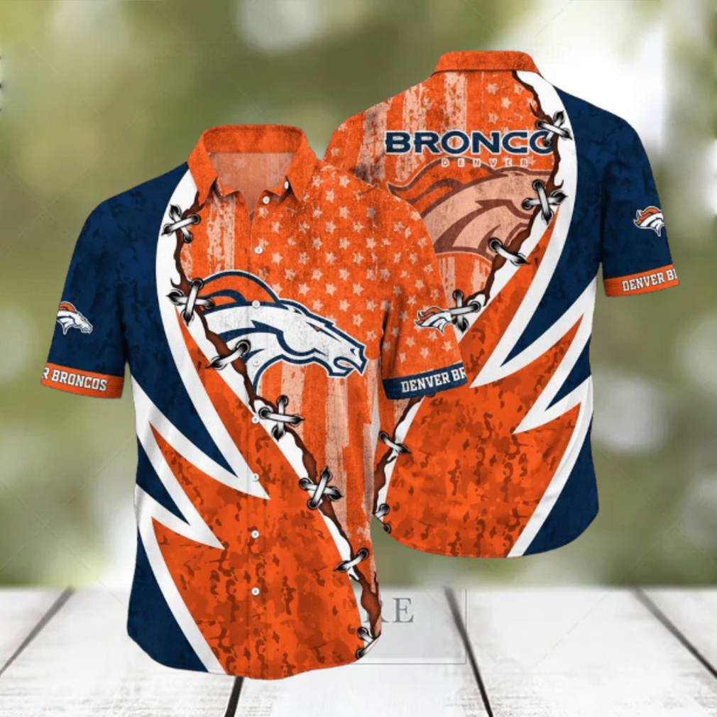 NFL Denver Broncos Hawaiian Shirt 3D Printed Graphic American Flag Print This Summer Gift For Fans