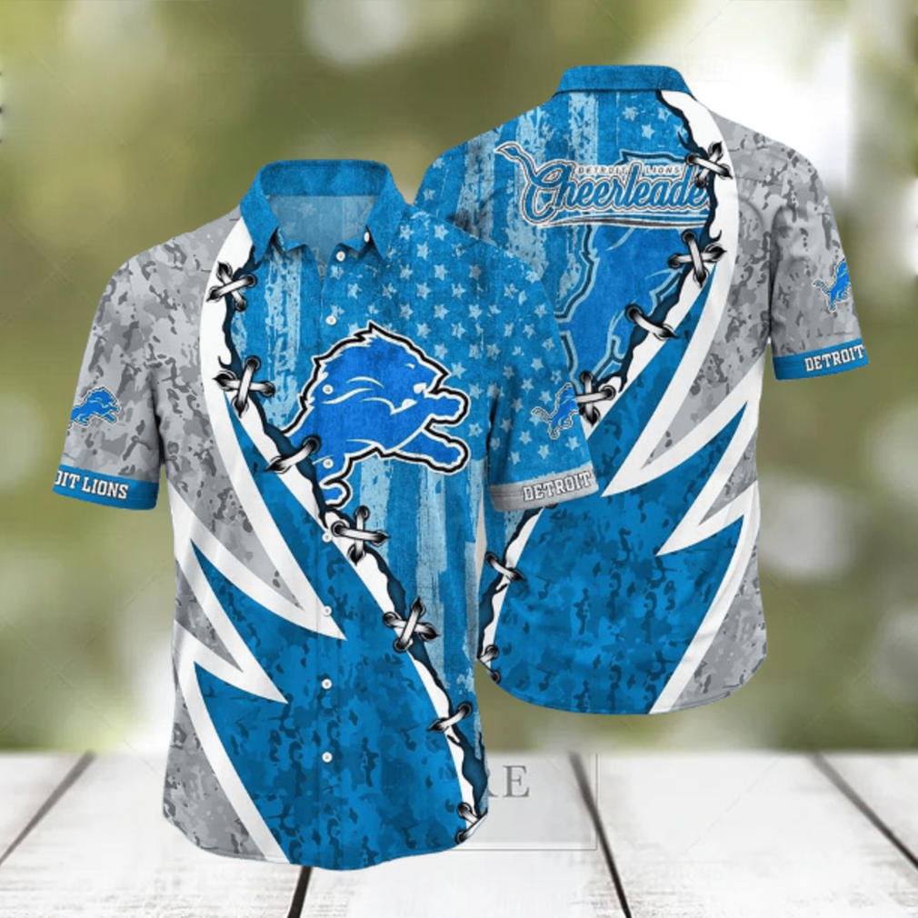 NFL Detroit Lions Hawaiian Shirt 3D Printed Graphic American Flag Print This Summer Gift For Fans