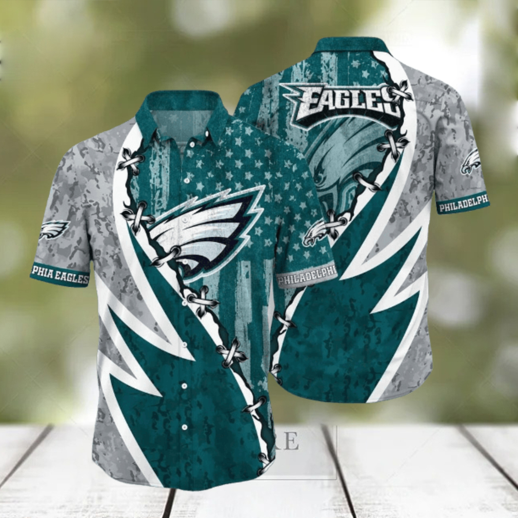 NFL Philadelphia Eagles Hawaiian Shirt 3D Printed Graphic American Flag Print This Summer Gift For Fans