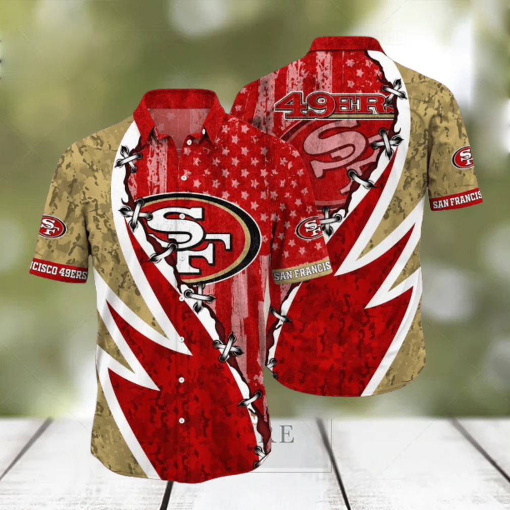 NFL San Francisco 49ers Hawaiian Shirt 3D Printed Graphic American Flag Print This Summer Gift For Fans