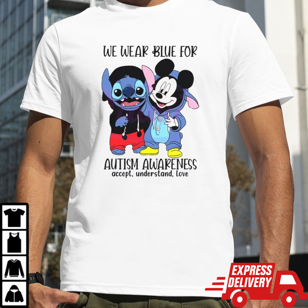 Stitch And Mickey We Wear Blue For Autism Awareness Shirt