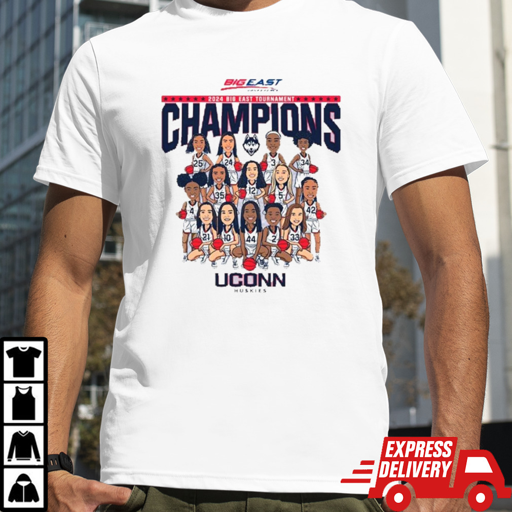 Uconn Ncaa Men’s Basketball 2024 Big East Tournament Champions Team Caricature T-Shirt