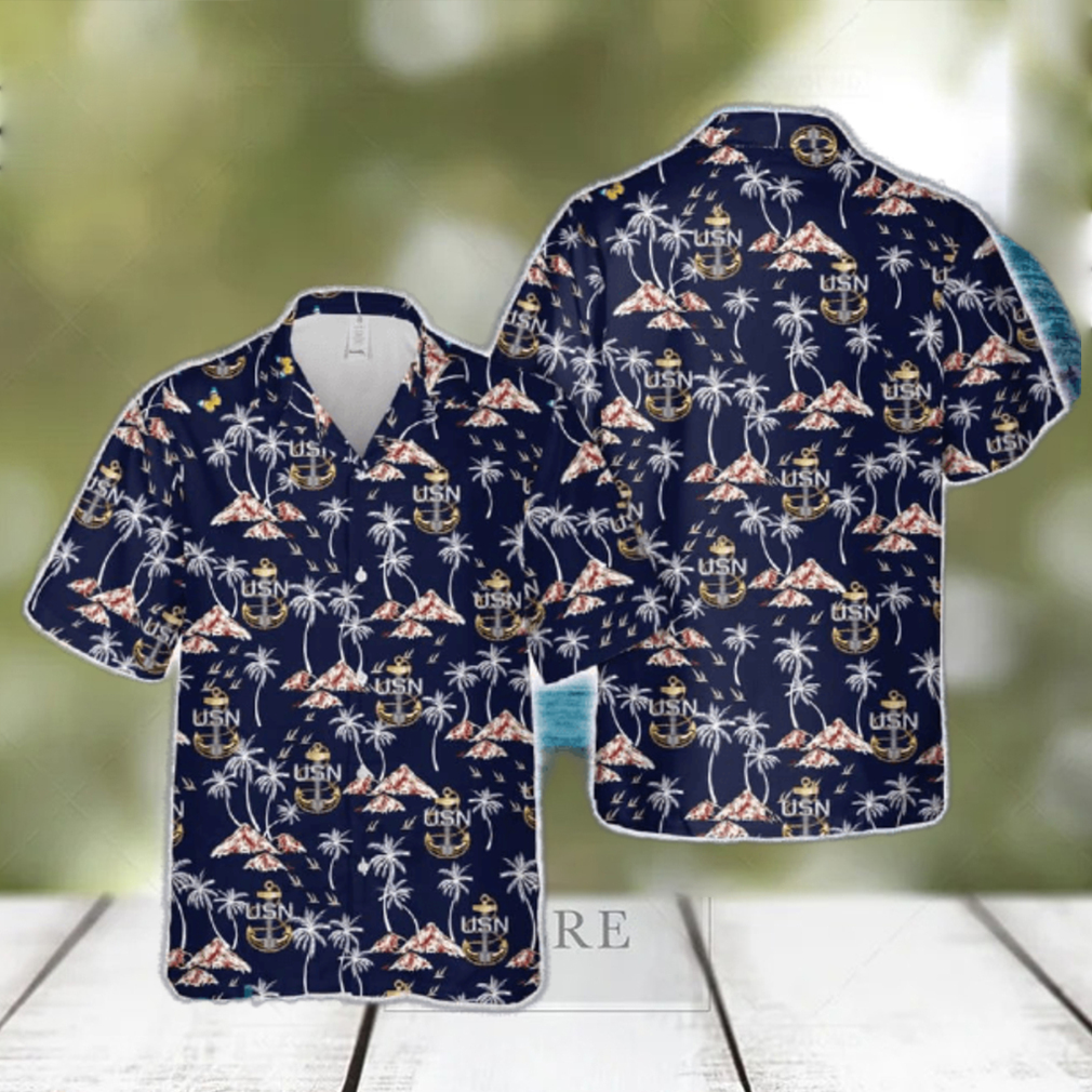 US Navy Chief Petty Officer Backbone Anchor Hawaiian Shirt Tropical Beach