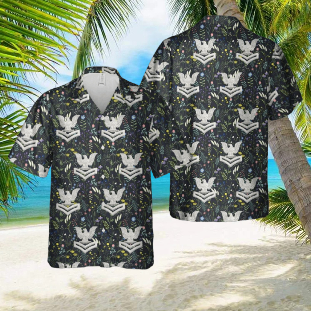 USN Cap Device Silver E 5 Petty Officer 2nd Class Hawaiian Shirt All Over Print Summer