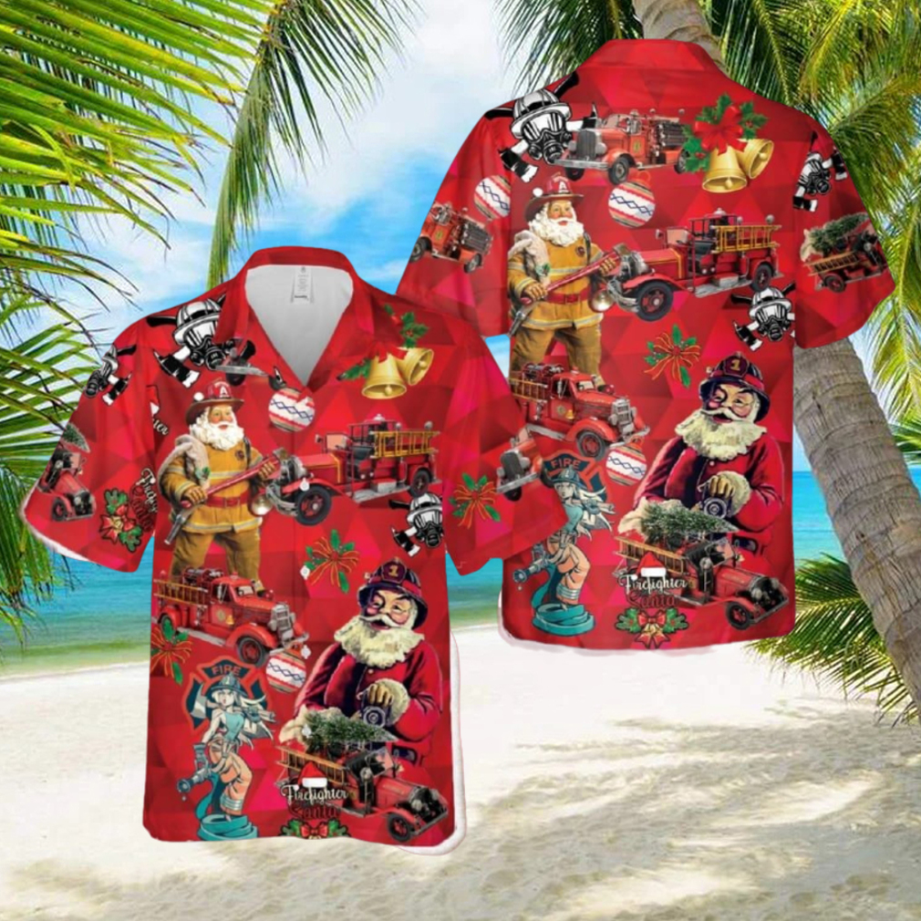 Vintage Firefighter Fire Truck Christmas Hawaiian Shirt For Men And Women Gift Teams Shirt Beach