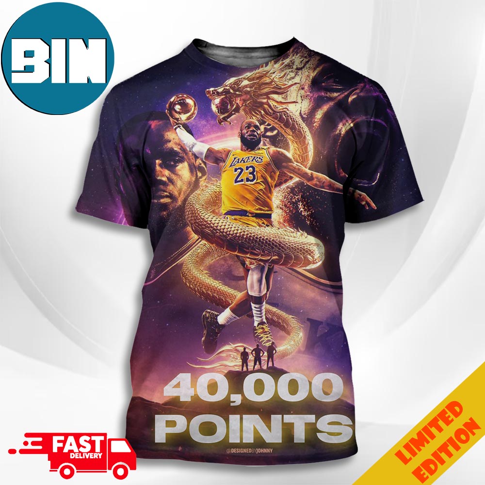 40000 Career Points For LeBron James Los Angeles Lakers NBA Poster Canvas 3D T-Shirt