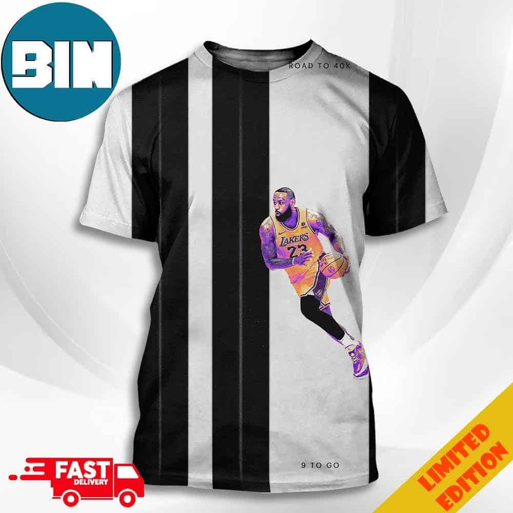 9 To Go Road To 40K Road To King 40K Points For LeBron James Los Angeles Lakers NBA 3D T-Shirt