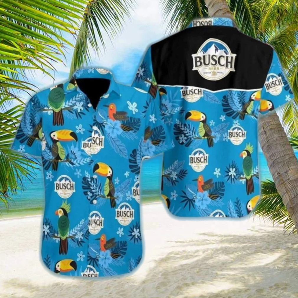 Busch Light Hawaiian Shirt Bird And Tropical Flower Pattern