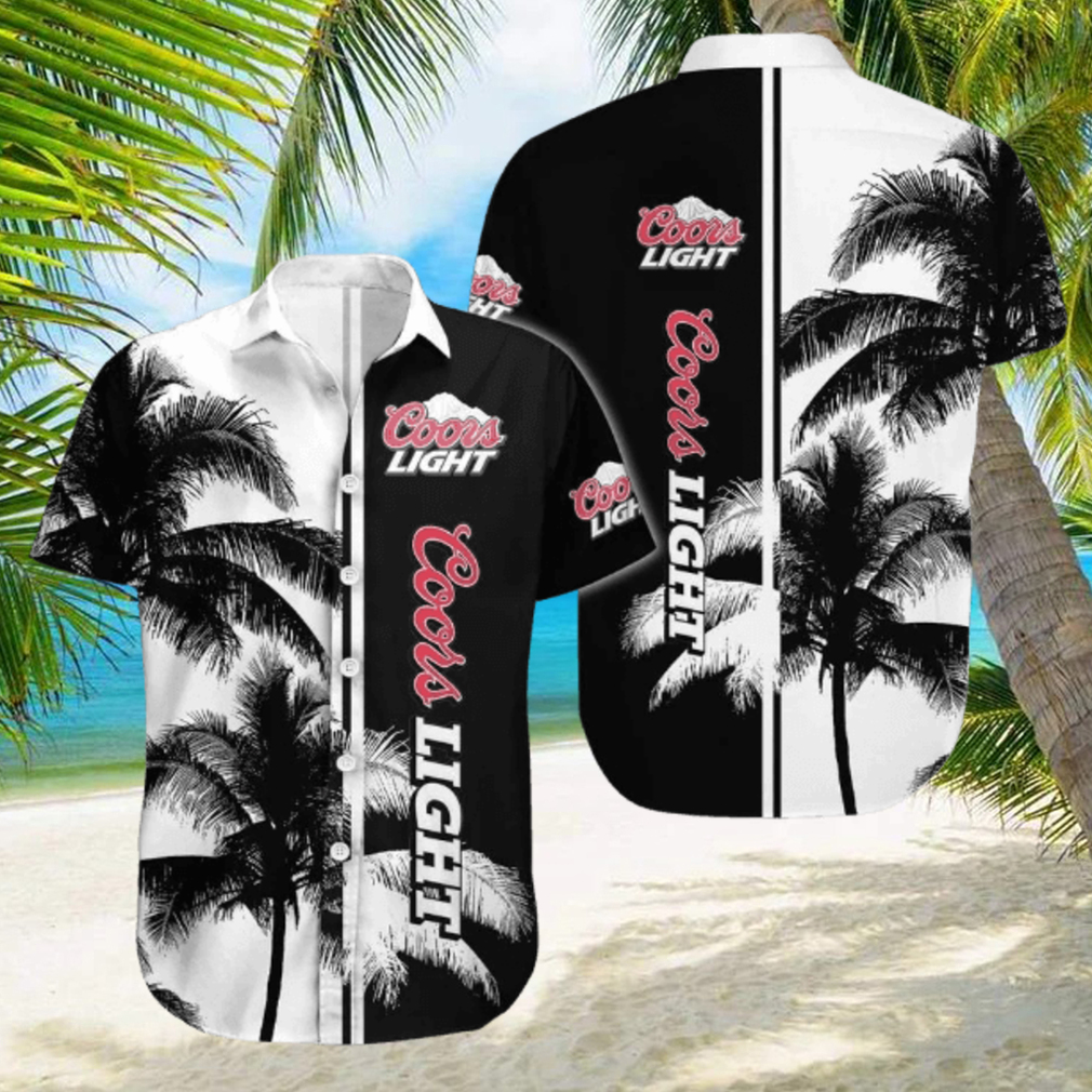 Cool Coors Light Hawaiian Shirt Black And White Palm Tree Gift For Beach Lover