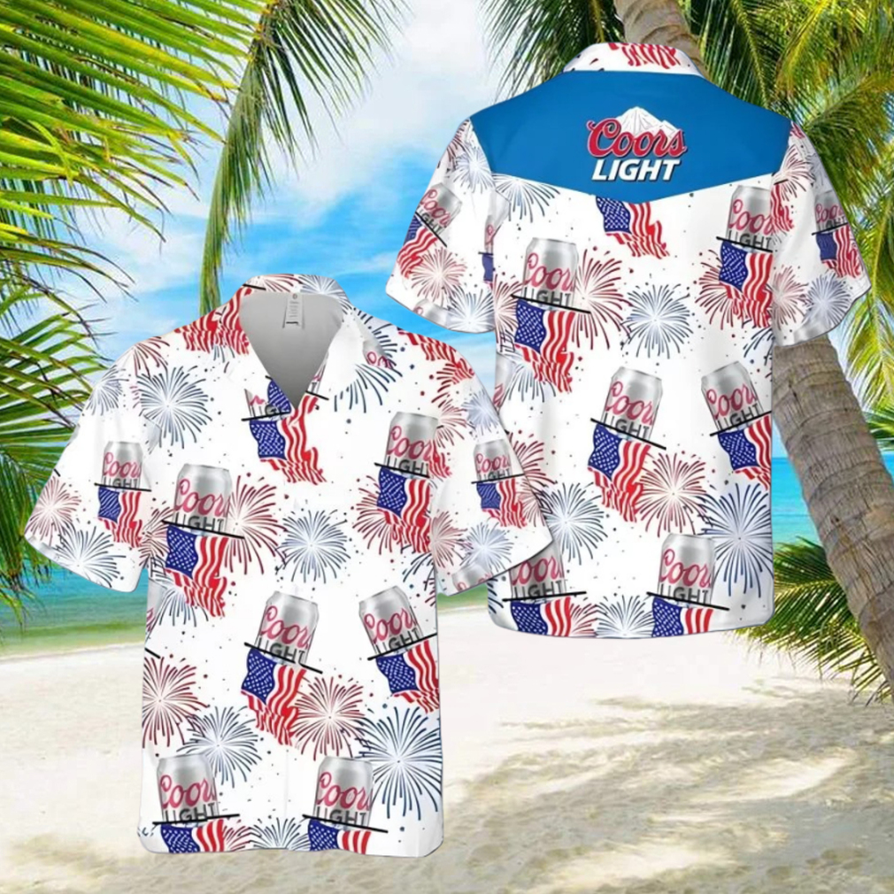 Coors Light Beer Hawaiian Shirt American Flag Fireworks