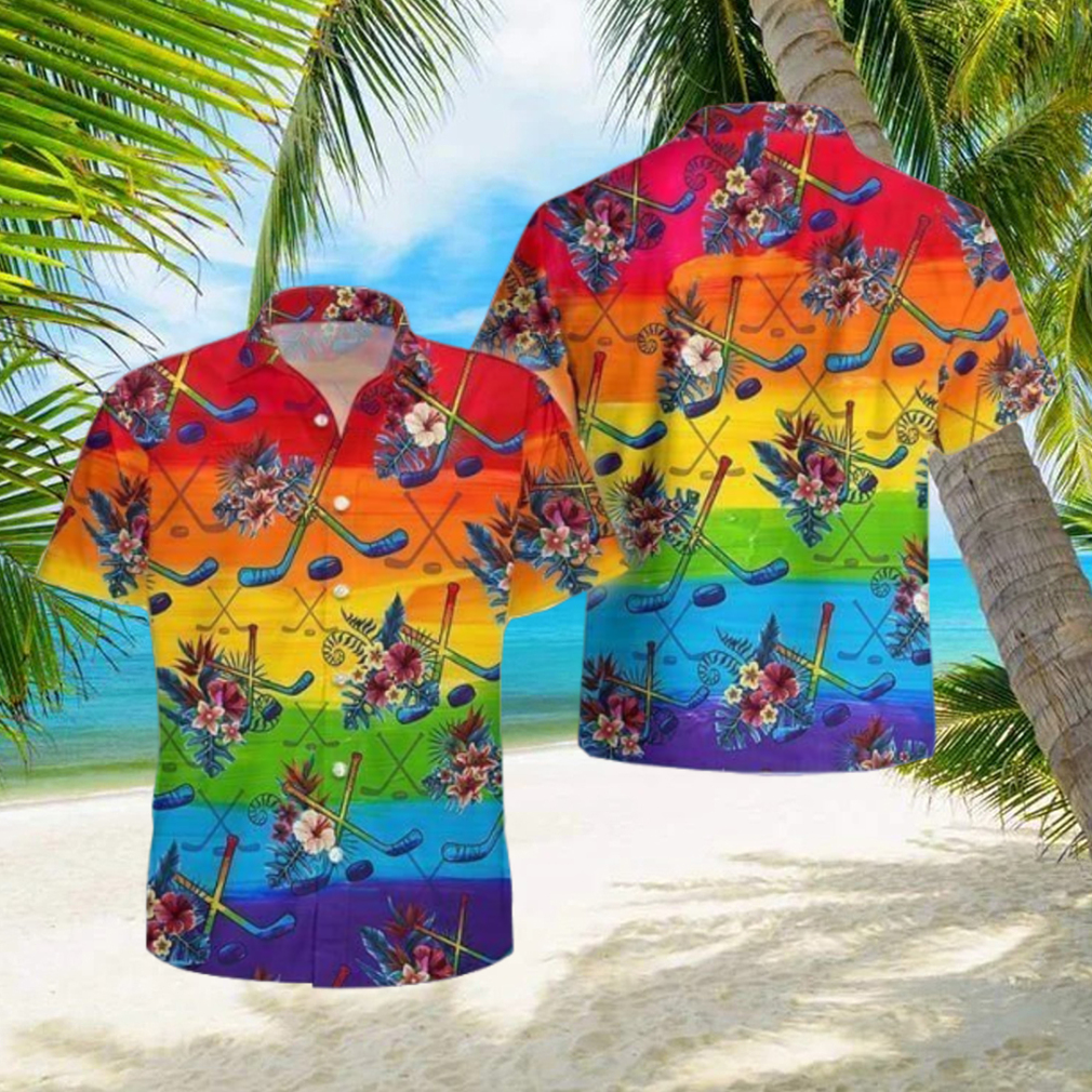 LGBT Proud Hockey Flowers Tropical Hawaiian Shirt For Hockey Lover