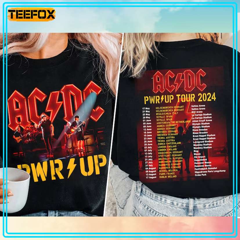 ACDC Pwr Up World Tour 2024 2 Sided Music T-Shirt