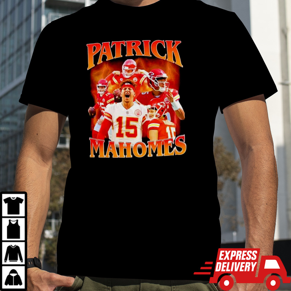 Patrick Mahomes number 15 Kansas City Chiefs football player portrait lightning shirt