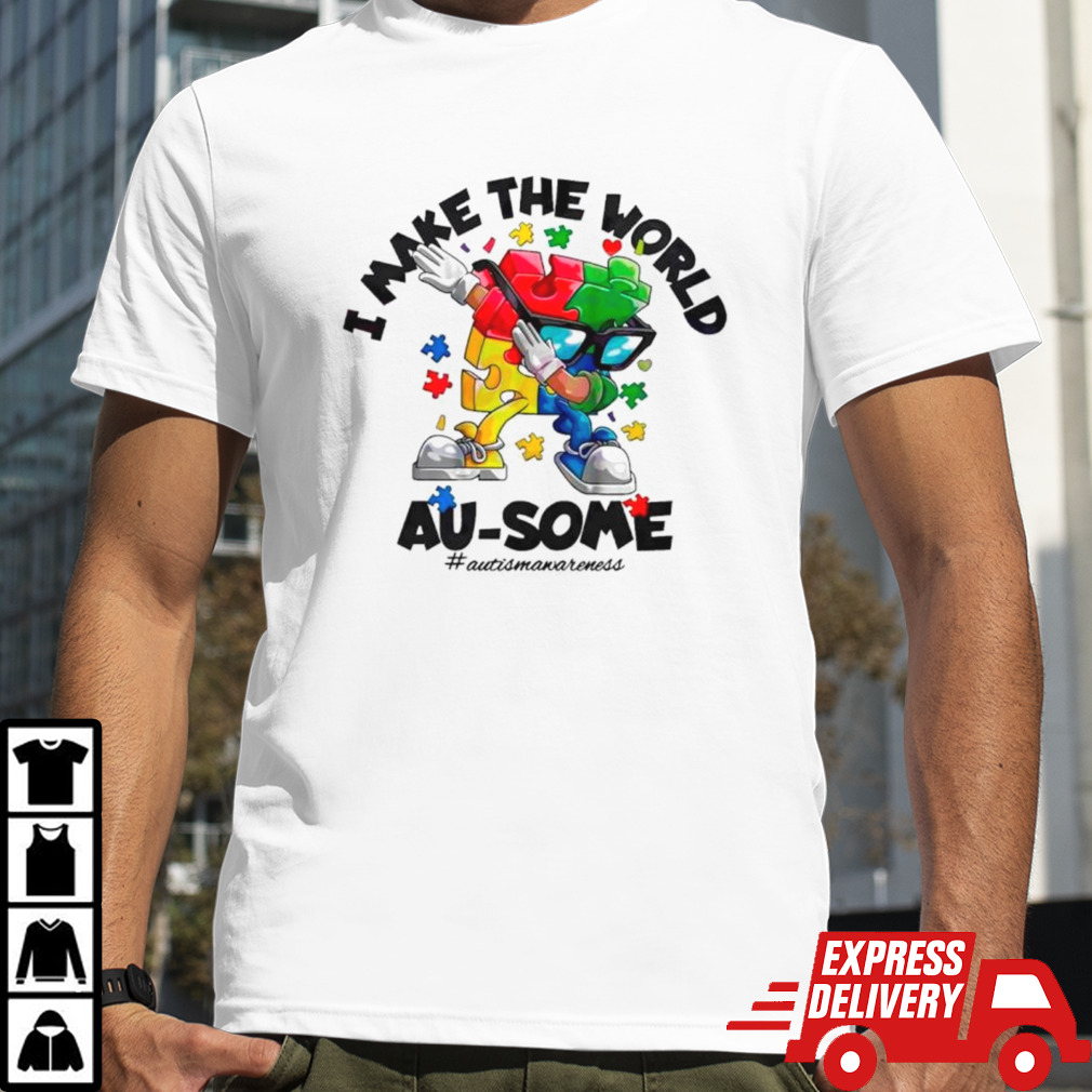 Autism dabbing I make the world ausome puzzle piece shirt