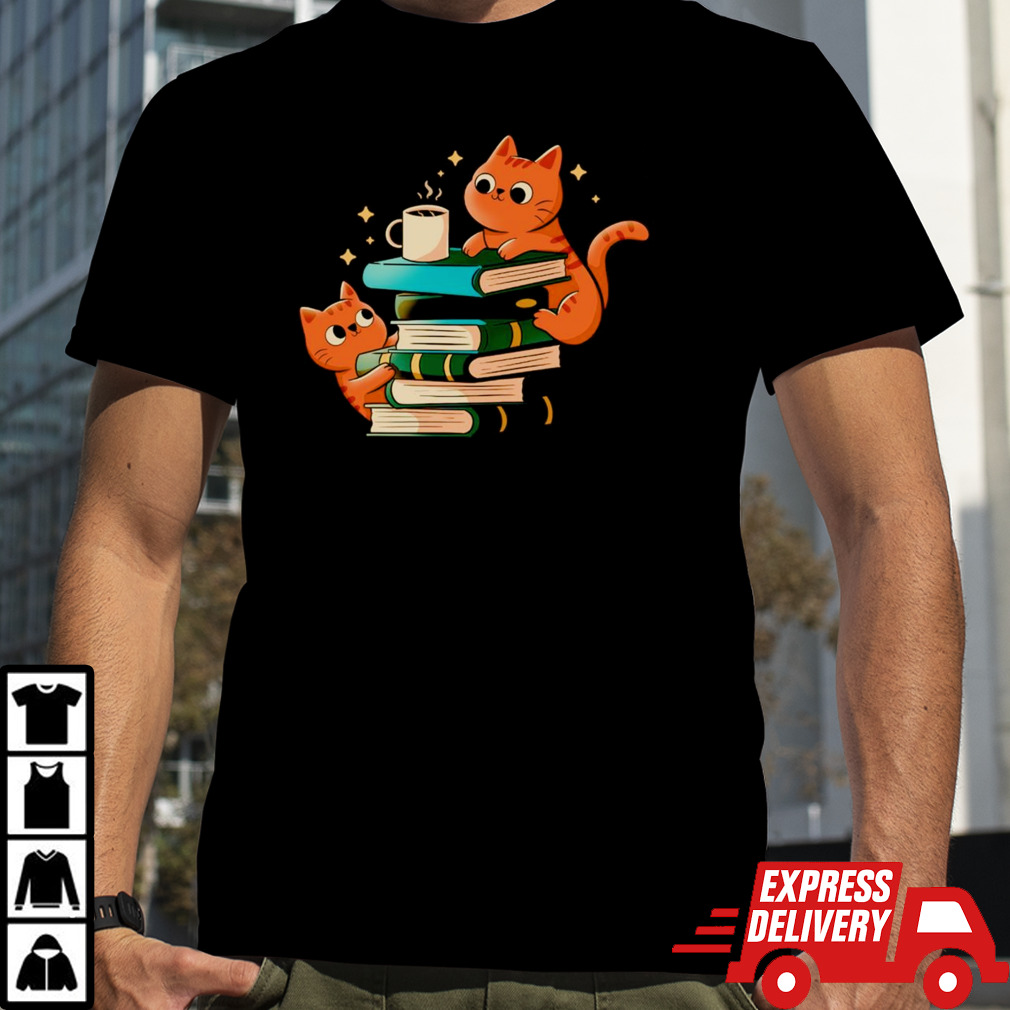 Cats books and coffee shirt