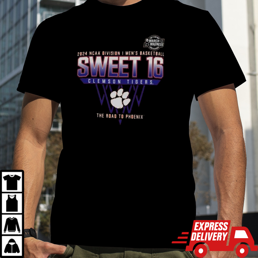 Clemson Tigers 2024 NCAA Division I Men’s Basketball Sweet 16 The Road To Phoenix shirt