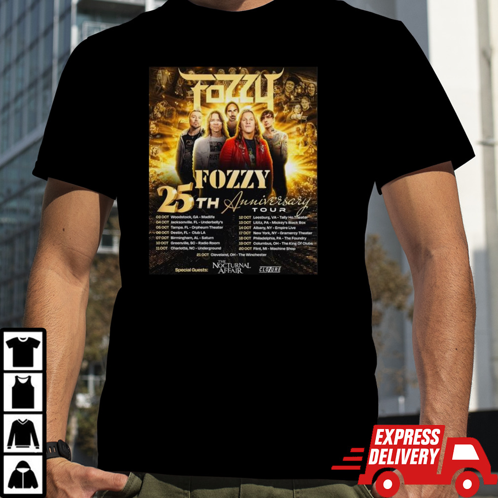 Fozzy 25th Anniversary Tour 2024 Performance Schedule Tshirt