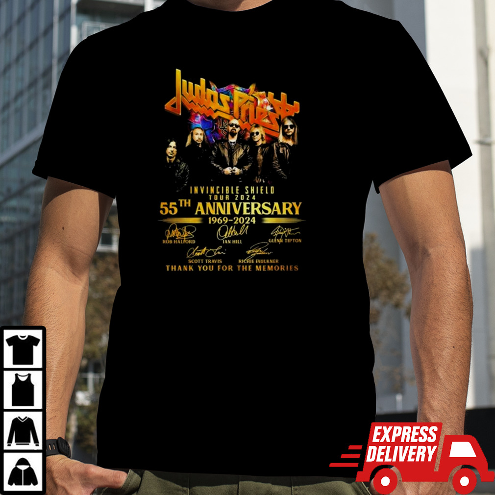 Judas Priest Invincible Shield Tour 2024 55th Anniversary 1969-2024 Thank You For The Memories Signatures T-shirt