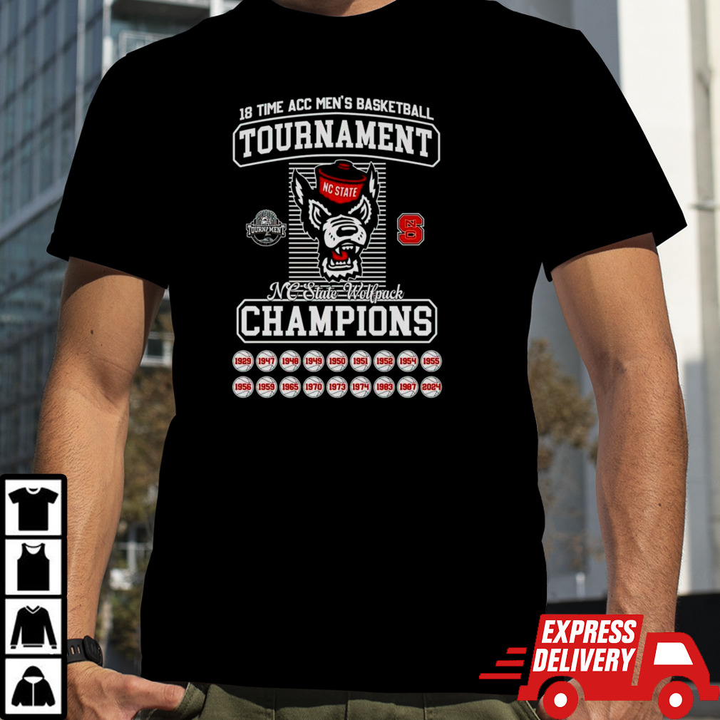 NC State Wolf 2024 18 Time ACC Men’s Basketball Tournament Champions shirt