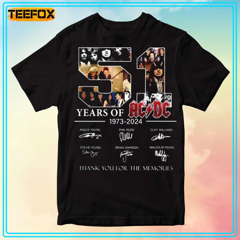 51 Years of ACDC 1973-2024 Signatures T-Shirt