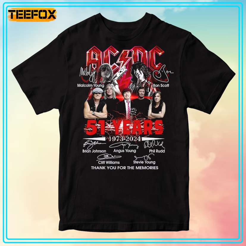 ACDC 51 Years 1973-2024 Signatures Band Music T-Shirt