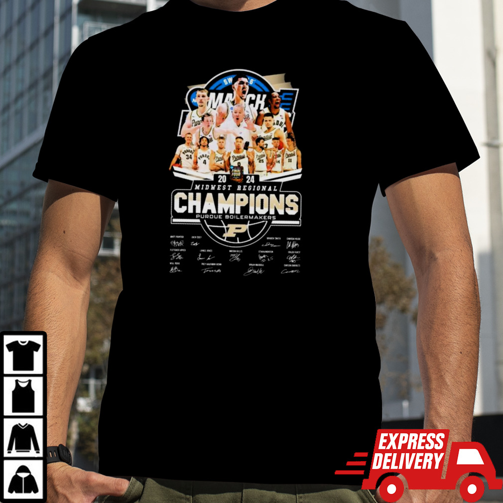 Purdue Boilermakers Men’s Basketball Team 2024 Midwest Regional Champions Signatures Shirt